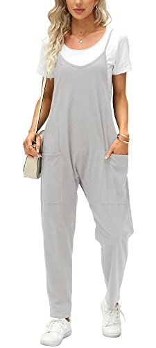 Ebifin Latzhose Damen Arbeitshose Sommer Lose Overall Jumpsuit Ärmelloser Latzhosen mit Große Taschen.Grau.L von Ebifin