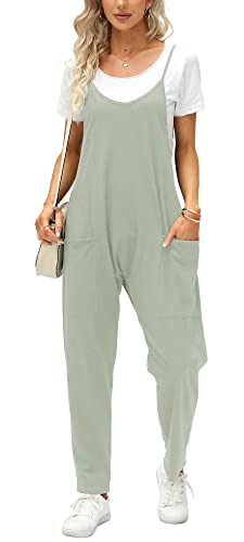 Ebifin Latzhose Damen Arbeitshose Sommer Lose Overall Jumpsuit Ärmelloser Latzhosen mit Große Taschen.Minze.XL von Ebifin