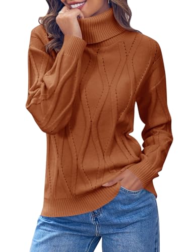 Ebifin Pullover Damen Herbst Rollkragenpullover Cable Knit Langärmeliger Klassischer Elegant Grobstrick Sweater Jumper.Ziegelrot.M von Ebifin