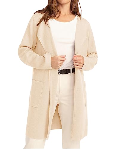 Ebifin Strickjacke Damen Lang Cardigan Elegant Strickmantel Open Front Sweater Langarm Strickcardigan mit Taschen.Khaki.L von Ebifin