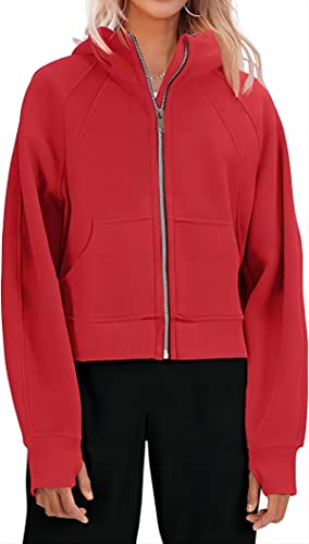 Ebifin Sweatjacke Damen mit Kapuze Zipper Hoodie Jacket Sweatshirt Kapuzenpullover Winter Kapuzenpulli.Rot.XXL von Ebifin