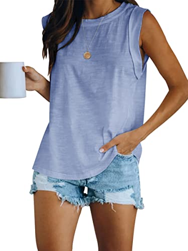 Ebifin Tops Damen Tank Top Sommer Ärmellose Tshirts Oberteile mit Rundhalsausschnitt Blusentop Longtops.Blau.XL von Ebifin