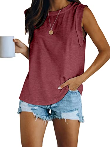 Ebifin Tops Damen Tank Top Sommer Ärmellose Tshirts Oberteile mit Rundhalsausschnitt Blusentop Longtops.Weinrot.S von Ebifin