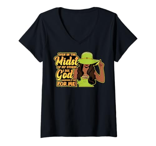 Damen Selbst Mitten im Sturm Sehe ich, wie Gott es vorbereitet T-Shirt mit V-Ausschnitt von Ebony Fuller Shopp