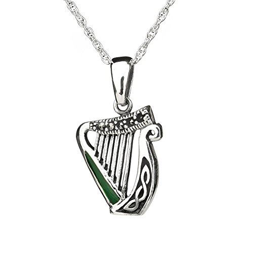 Celtic Harp Kette - Keltische Harfe aus Sterling Silber mit Emaille & Markasit von Eburya