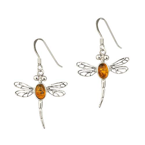 Dragonfly in Amber Ohrhänger - Outlander Libellen aus Silber & Bernstein von Eburya