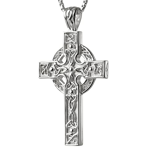 Eburya Great Celtic Cross - Großes, detailliert gearbeitetes, aufwendig verziertes keltisches Kreuz aus Sterlingsilber - Handgefertigt in Irland von Eburya