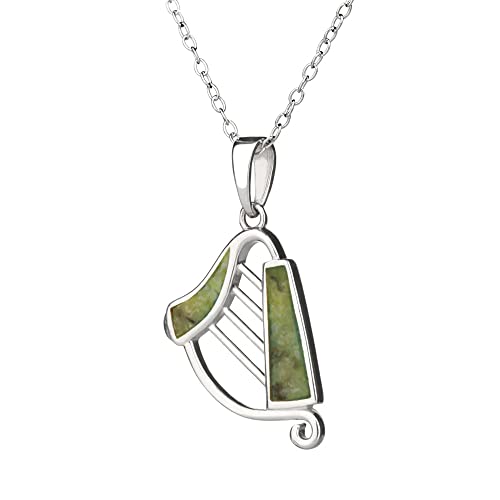 Irish Harp - Irische Harfe Anhänger & Kette aus Sterling Silber & Connemara Marmor von Eburya