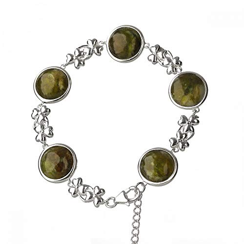 Eburya Irish Shamrock Armband aus Sterling Silber mit Kleeblättern aus Connemara Marmor von Eburya