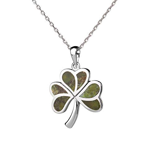 Eburya Irish Shamrock - Irisches Kleeblatt Anhänger & Kette - Silber & Connemara Marmor von Eburya