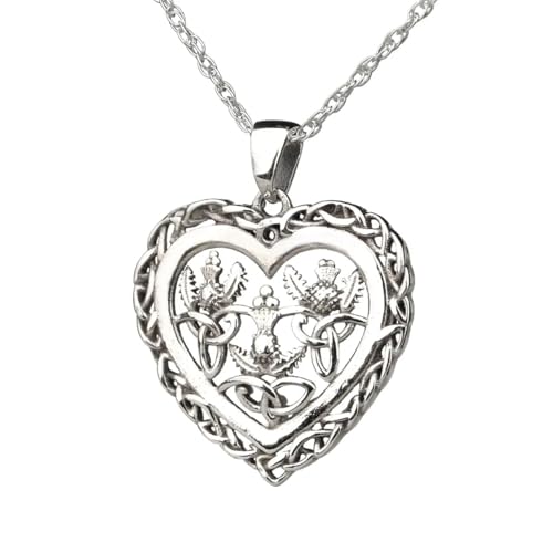Eburya Scottish Thistle & Heart Kette - Keltisches Herz mit Disteln aus Schottland, Sterlingsilber, Schottischer Schmuck von Eburya