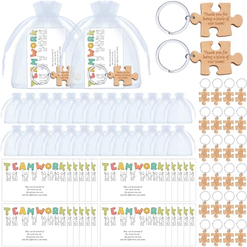 Ecation Schlüsselanhänger mit Holzpuzzle, inspirierende Geschenkidee für Lehrer und Kollegen, mit Dankeskarte, 24 Sets von Ecation