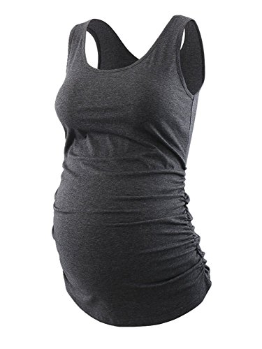 Ecavus Damen Umstandstop Langarm Kleidung Schmeichelhaft Seite gerafft Schwangerschaft T-Shirt, dunkelgrau, X-Large von Ecavus