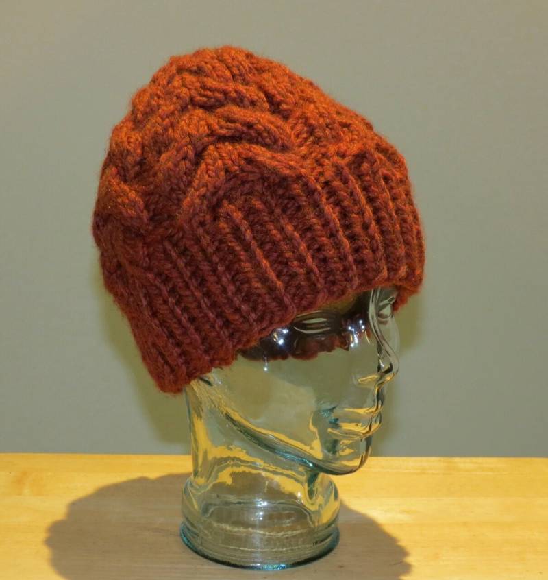 Wollmischung Handstricken Herren Wintermütze Mit Zopfmuster - Pumpkin Spice von EccentricWool