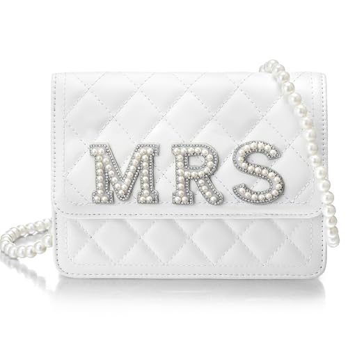 Eccliy Wifey Gift Mrs Bride Weiße Ledertasche mit Perlenkette Clutch Abendtasche für Hochzeitstag, Weiss/opulenter Garten Eccliy Wifey Gift Mrs Bride Weiße Ledertasche mit Perlenkette Clutch Abendtasche für Hochzeitstag, Weiss/opulenter Garten von Eccliy
