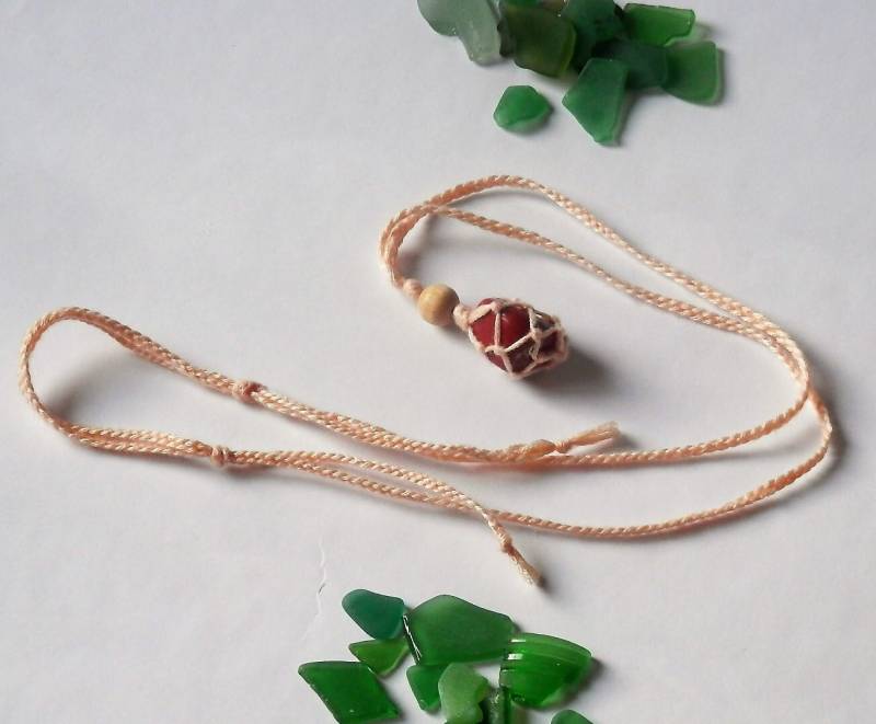 Rote Jaspis Makramee Halskette || Einstellbare Länge Over-The-Head Edelstein Tumbled Stone Jewlery Halb-Edelstein von EccoCraft
