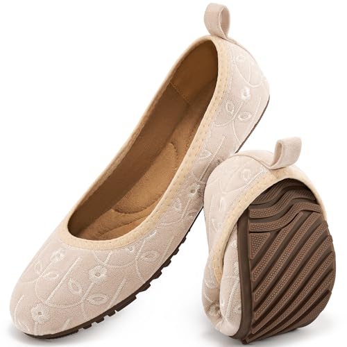 Ecetana Ballerinas für Damen: 2025, elegant, lässig, faltbar, bequem, runde Zehenpartie, Schlupfschuhe, Beige, 39 EU von Ecetana