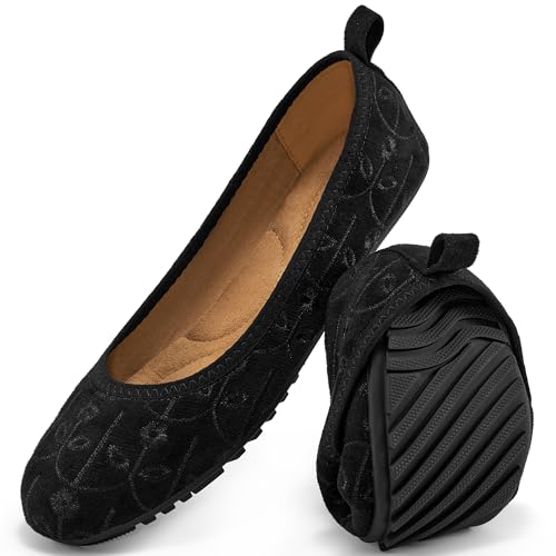 Ecetana Ballerinas für Damen: 2025, elegant, lässig, faltbar, bequem, runde Zehenpartie, Schlupfschuhe, Schwarz, 38 EU von Ecetana