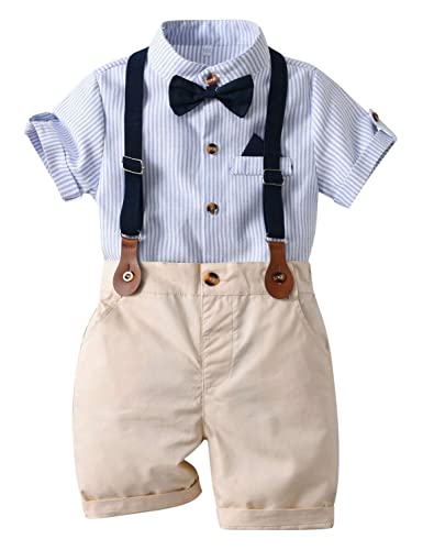 Echinodon Baby Bekleidungsset Junge Anzug Kurzarmhemd mit Fliege + Shorts mit Hosenträger Festanzug Gentleman Taufanzug B 80 von Echinodon