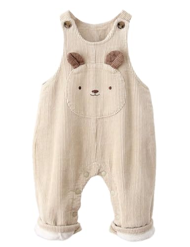 Echinodon Baby Cord-Latzhose Gefütterte Hose mit Samtfutter Kleinkind Jungen Mädchen Hose Bär-Weiß 6 von Echinodon