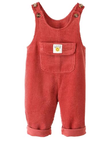 Echinodon Baby Cord-Latzhose Kleinkind Hose Jungen Mädchen Freizeit Hose C-Rot 104 von Echinodon