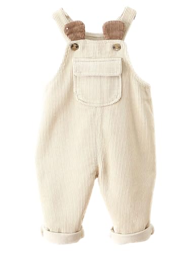 Echinodon Baby Cord-Latzhose Kleinkind Jungen Mädchen Latzhose Freizeit Hose mit Ohren Beige 86 von Echinodon