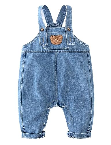 Echinodon Baby Jeans-Latzhose mit Druckknopf-Leiste Kleinkind Denim Hose Jeanshose Baumwolle Hose Jungen Mädchen B 70 von Echinodon