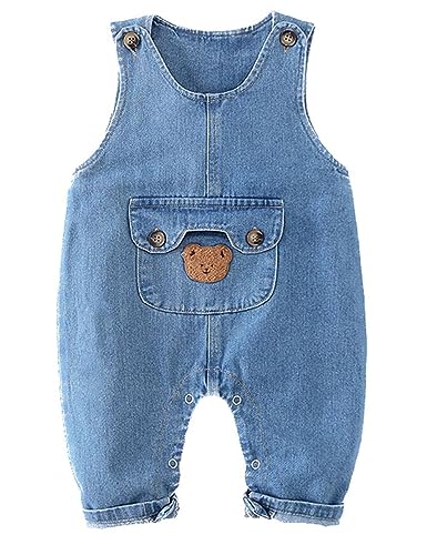 Echinodon Baby Jeans-Latzhose mit Druckknopf-Leiste Kleinkind Denim Hose Jeanshose Baumwolle Hose Jungen Mädchen C 90 von Echinodon