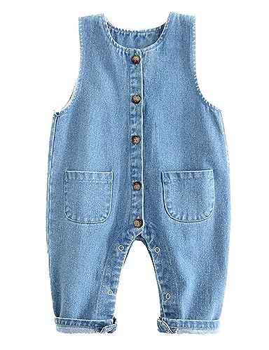 Echinodon Baby Jeans-Latzhose mit Druckknopf-Leiste Kleinkind Denim Hose Jeanshose Baumwolle Hose Jungen Mädchen D 90 von Echinodon