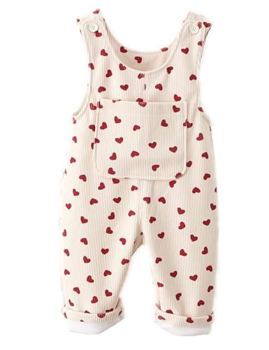 Echinodon Baby Overall Mädchen Herzen-Muster Cord Latzhose Herbst Frühling Baumwolle Hose Beige 92 von Echinodon