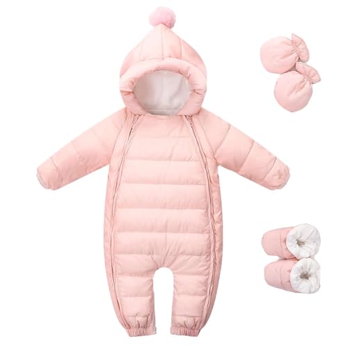 Echinodon Baby Overall Winter Daunen Neugeborene Winteroverall Schneeanzug mit Handschuhe und Füßlinge Strampler Rosa 66 von Echinodon