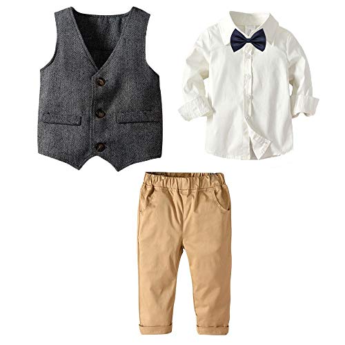 Echinodon [Bekleidungsset Junge Festlich Hemd mit Fliege + Weste + Hose Kinder Gentleman Set Baby Taufe Anzug 80 von Echinodon