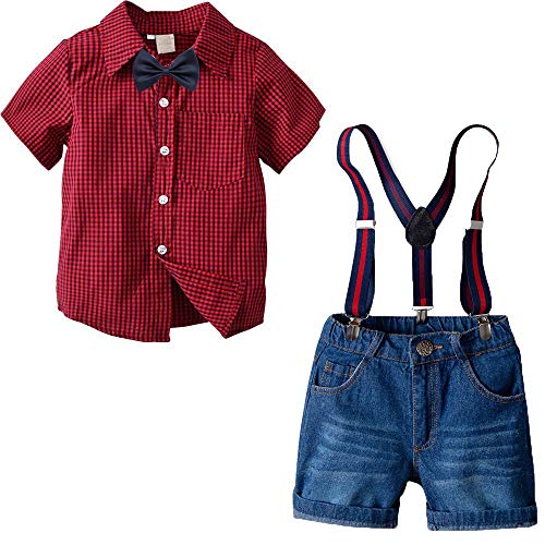 Echinodon [Bekleidungsset Junge Sommer Kinder Kurzarmhemd mit Fliege + Jeansshorts mit Träger Babyanzug 130 von Echinodon