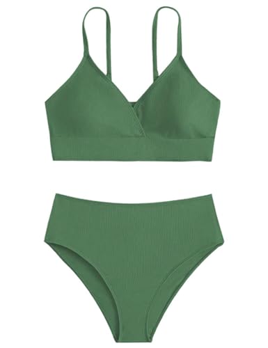 Echinodon Bikini Set Mädchen Gepolstert Bikini Teenager Mädchen Bademode Badeset Schwimmanzug Grün 160 von Echinodon