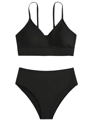 Echinodon Bikini Set Mädchen Gepolstert Bikini Teenager Mädchen Bademode Badeset Schwimmanzug Schwarz 160 von Echinodon