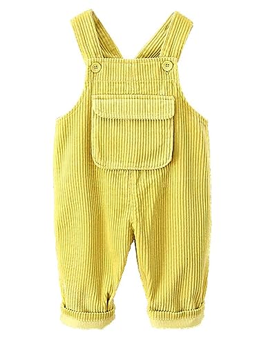 Echinodon Cord-Latzhose Baby Kleinkind Jungen Mädchen Hose Gelb 92 von Echinodon