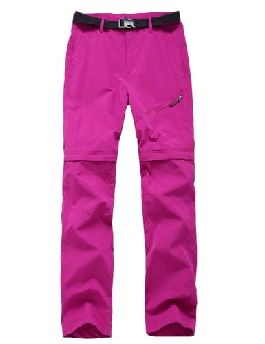 Echinodon Damen Zip Off Hose Schnelltrocknend Leicht Outdoorhose Trekkinghose Wanderhose Frühling Sommerhose Rosa XL von Echinodon