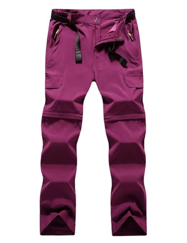 Echinodon Damen Zipp-Off-Hose Stretch Outdoorhose 2 in 1 Wanderhose Schnelltrocknend Sommer Funktionshose Rot Asien 3XL von Echinodon