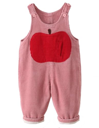 Echinodon Gefütterte Latzhose Baby Cord-Latzhose mit Apfel-Muster Kleinkind Jungen Mädchen Hose Winter Herbst Overall Outfit Rosa 86 von Echinodon