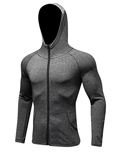 Echinodon Herren Fitness Sportjacke Kapuzenjacke-Sweatjacke Atmungsaktiv + Schnelltrockend Running Kapuzenpullover Sweatshirt Grau Asien-XL von Echinodon