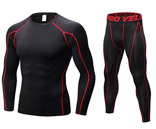 Echinodon Herren Kompressionsunterwäsche Set Sportunterwäsche Atmungsaktiv Schnelltrockend Skiunterwäsche Funktionsunterwäsche Set für Fitness Fußball Radsport Running Rot S von Echinodon