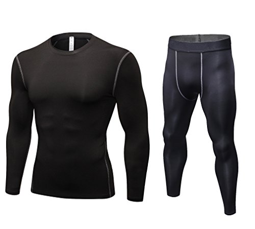 Echinodon Herren Sportunterwäsche Set Kompressionsunterwäsche Atmungsaktiv Schnelltrockend Funktionsunterwäsche Set für Fitness Fußball Skifahren Schwarz M von Echinodon