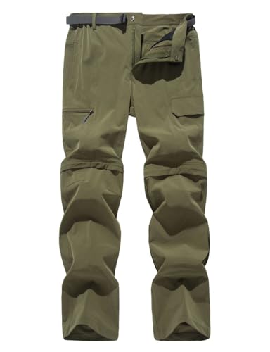 Echinodon Herren Stretch Outdoorhose Zip Off Hose mit 5 Taschen Schnelltrocknend Leicht Sommer Hose Wanderhose Trekkinghose Armeegrün Asien 5XL von Echinodon