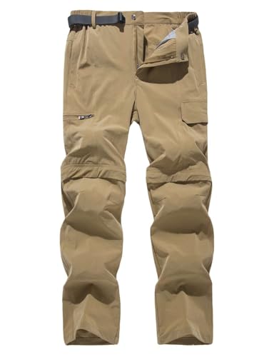Echinodon Herren Stretch Outdoorhose Zip Off Hose mit 5 Taschen Schnelltrocknend Leicht Sommer Hose Wanderhose Trekkinghose Khaki Asien 5XL von Echinodon