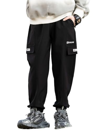 Echinodon Hose Kinder Jungen Sommer Outdoorhose Leicht Dünn schnelltrocknend Sporthose Atmungsaktiv Trekkinghose Wanderhose Schwarz 170 von Echinodon