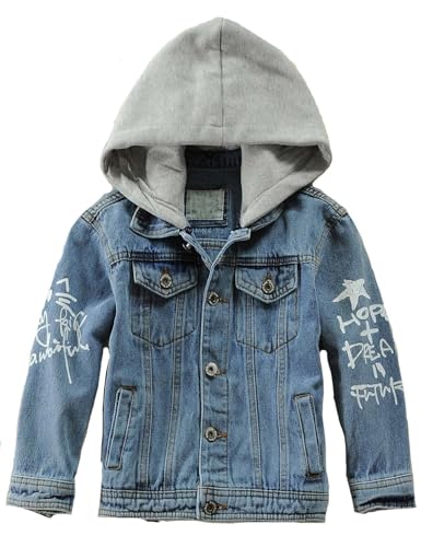 Echinodon Jeans Jacke Kinder Jungen Mädchen Jeansjacke mit Kapuze Denim Jacke Frühling Herbst Blau 150 von Echinodon