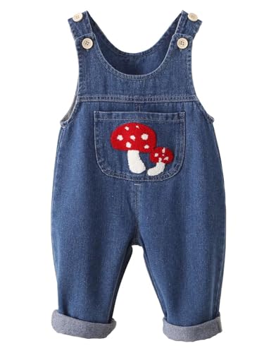Echinodon Jeans Overall Baby Latzhose mit Pilz-Applikation Kleinkind Mädchen Jeanshose Jungen Denim Hose D 92 von Echinodon