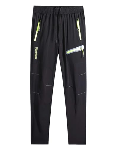 Echinodon Junge Outdoorhose Schnelltrockend/Elastisch/Wasserdicht/Reflektor Funktionshose Softshellhose Bergsteigen Hose Wanderhose Trekkinghose Schwarz 150 von Echinodon