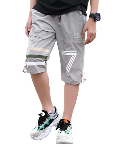 Echinodon Jungen 3/4 Sporthose Schnelltrocknend Leicht Dünn Elastisch Shorts Kinder Sommer Kurze Hosen Sweatshorts Grau 175 von Echinodon