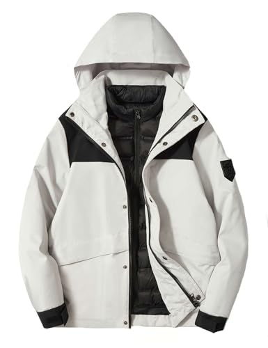 Echinodon Jungen 3 in 1 Winterjacke Kinder Outdoorjacke Steppjacke Wasserabweisend Winddicht Warm Teenager Funktionsjacke Wanderjacke Weiß 170 von Echinodon